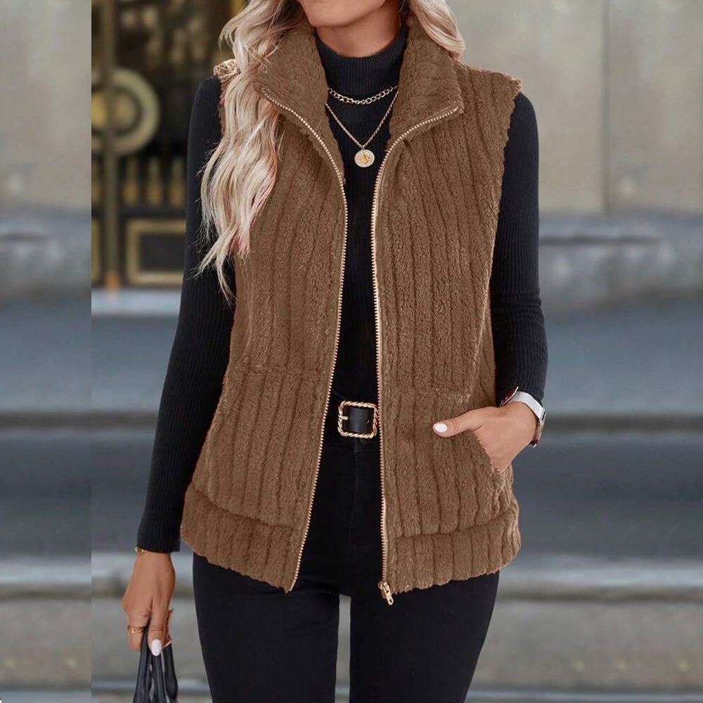Versatile Lapel Zip Vest Top For Casual Street Style