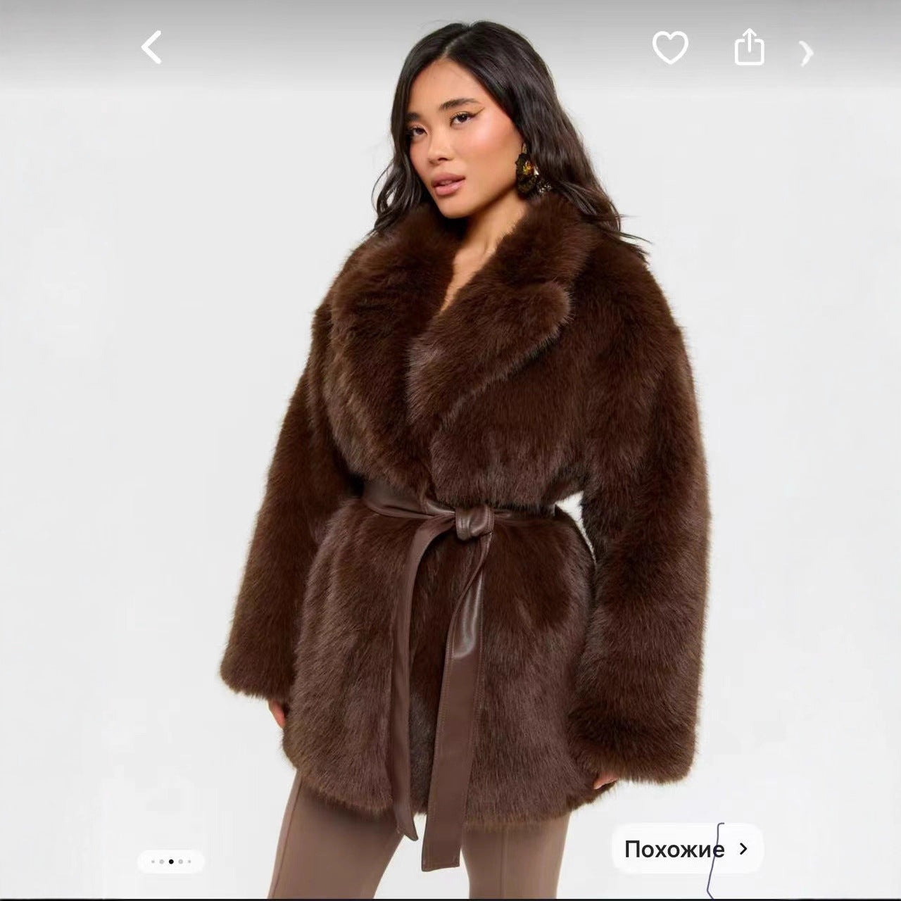 Mid-Length Faux Wool Coat With Belt And Faux Fur Collar