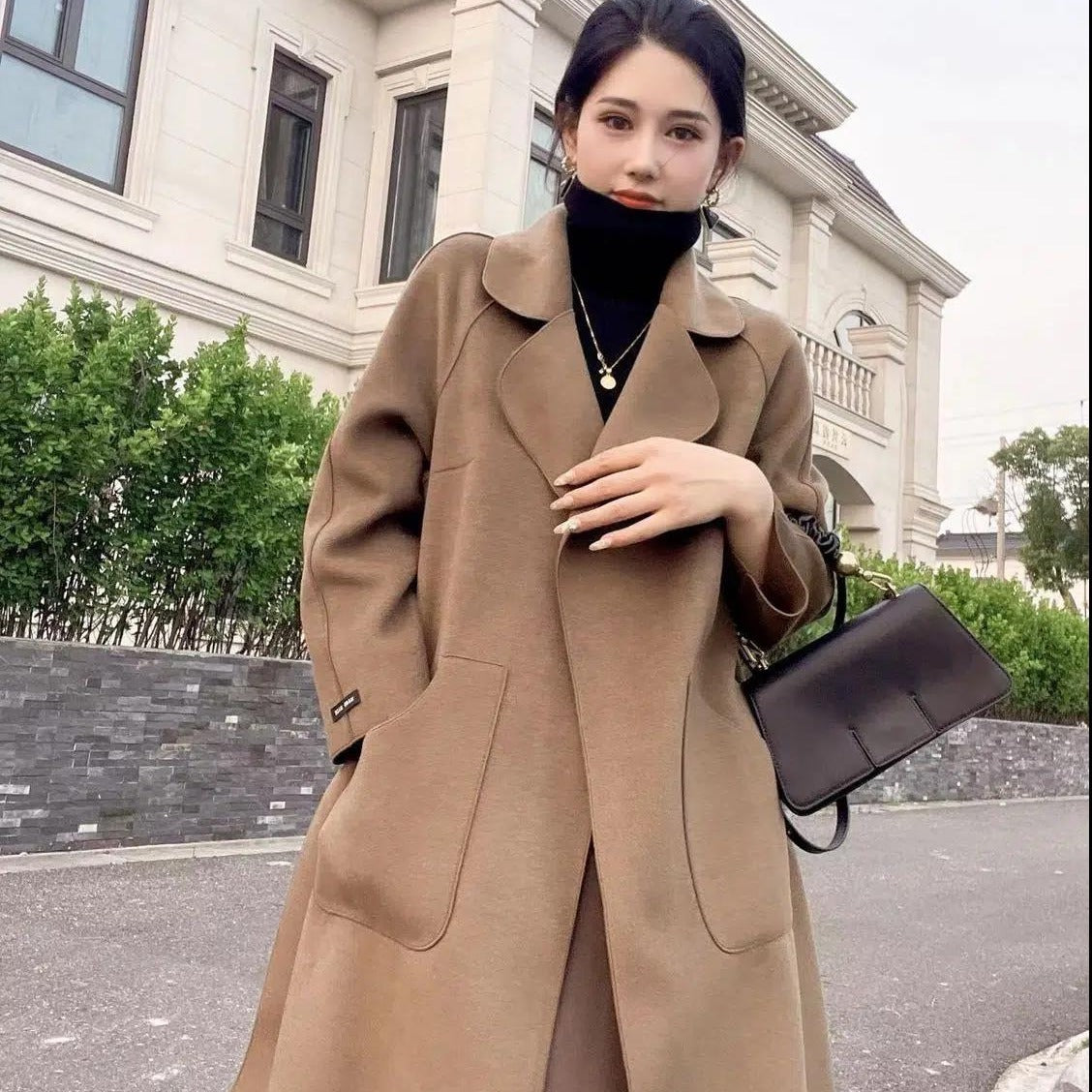 Stand-Collar Mid-Length Thick Fleece Coat For Women