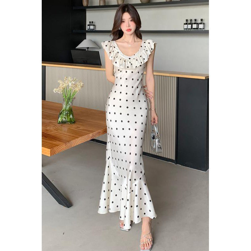 Backless Ruffle Polka Dot Dress with Flirty Summer Waist-Theone Apparel