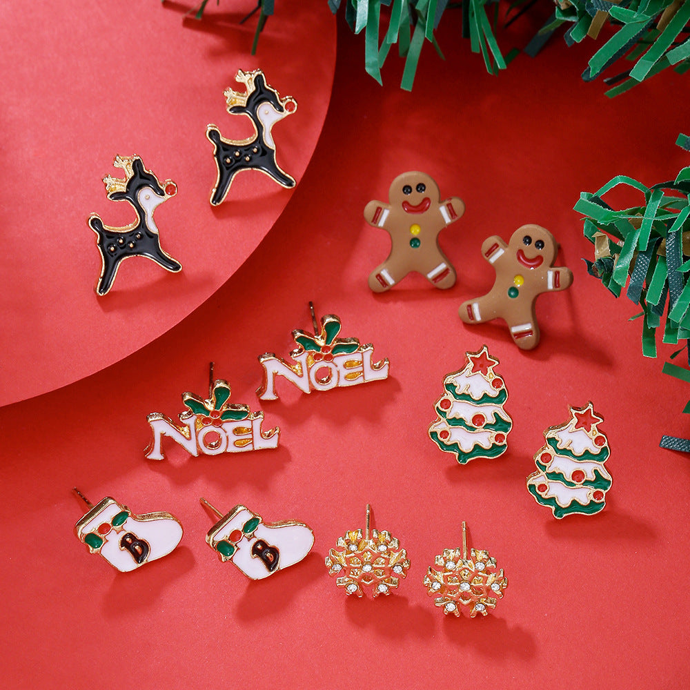 Christmas Themed Colorful Enamel Stud Back Earrings in Various Styles-Theone Apparel