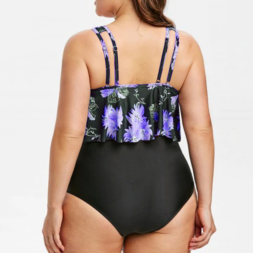 High-Waist Lotus Print One-Piece Swimsuit for Elegant Flair-Theone Apparel