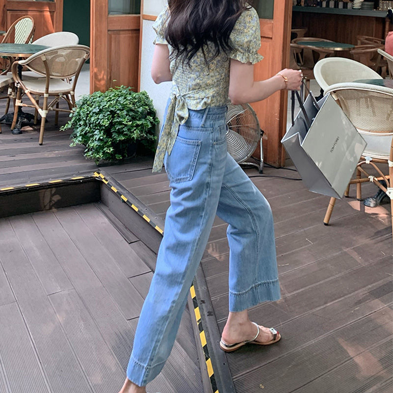 Retro Washed Nine-Point Straight Jeans for Summer Styling-Theone Apparel