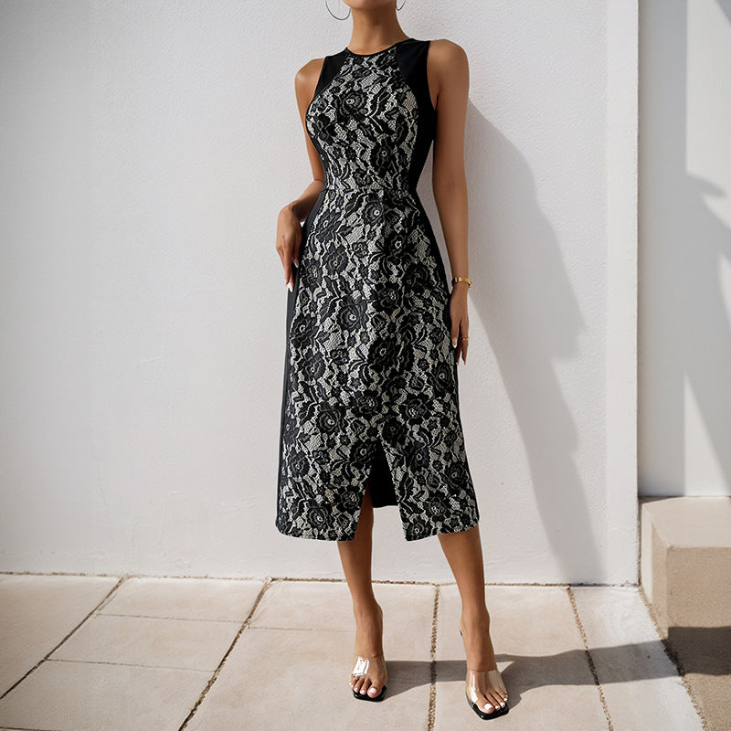 Sleek High-Waist Printed Sleeveless Dress with Flattering Effortless Elegance-Theone Apparel