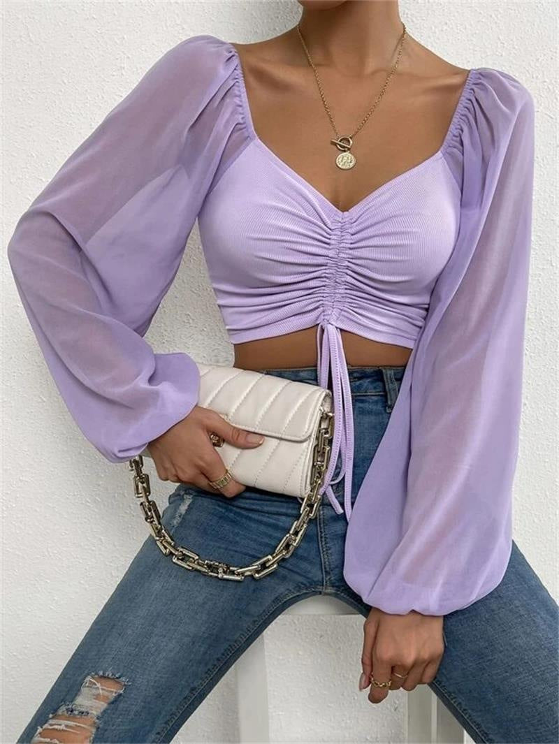 Women's Loose Fitting Billowy Sleeved Off the Shoulder Blouse-Purple-Theone Apparel
