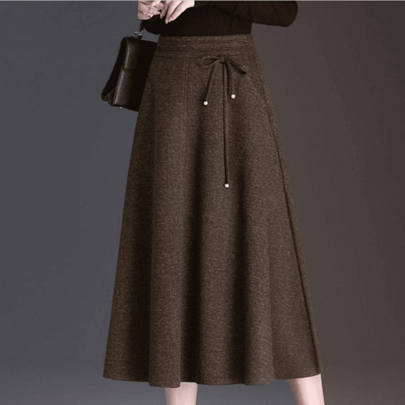 Women's New Autumn Winter High Waisted Casual Skirt Below Knee