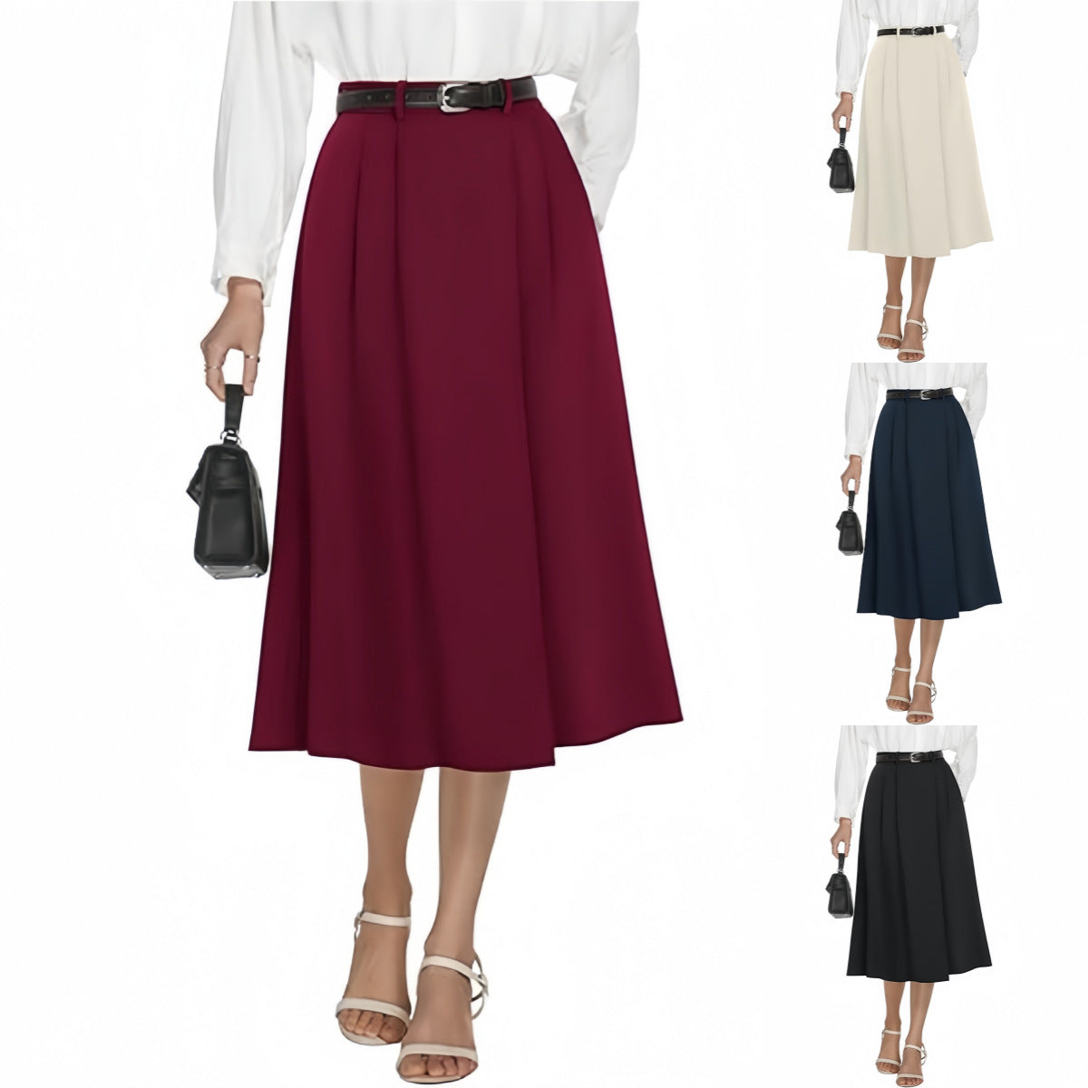 Business Casual Flared A Line Pleated Skirt With Pockets