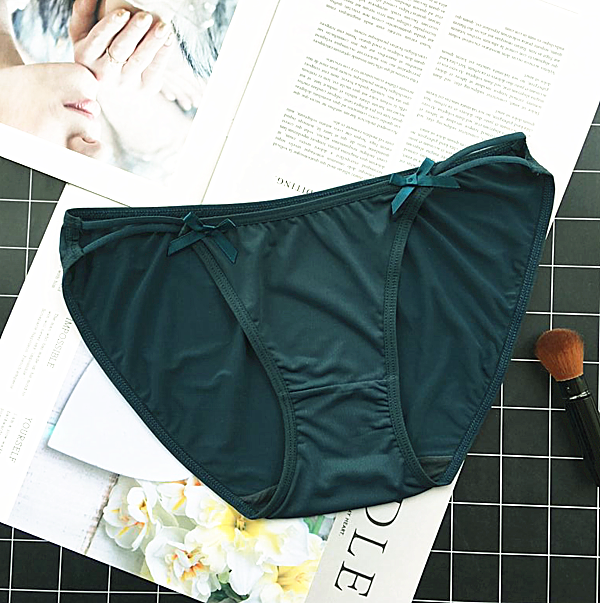 Full Coverage Low Waist Opaque Panties with Bows-Dark Green-Theone Apparel