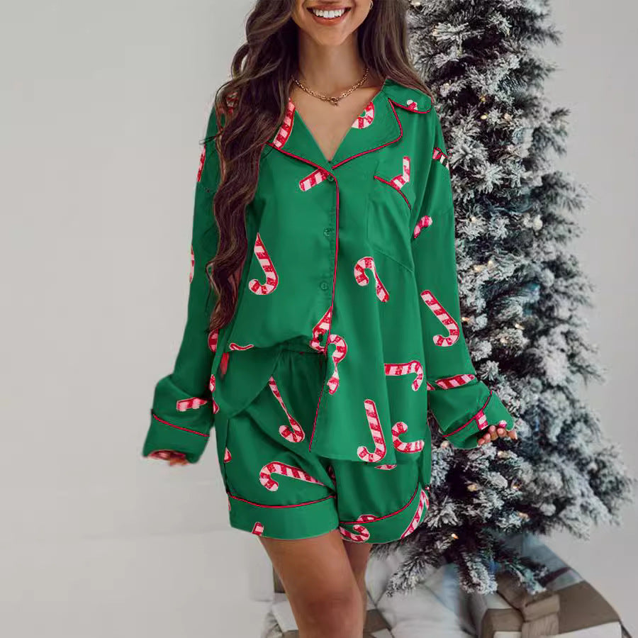 Women's Candy Cane Two Piece Christmas Pajama Set in Pink and Green