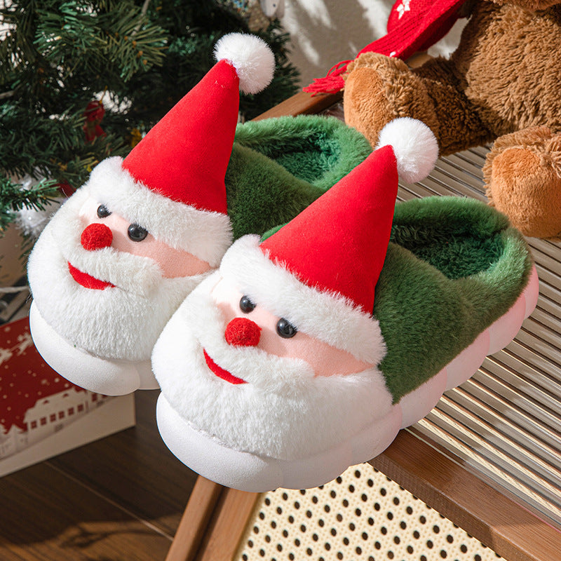 Puffy 3D Santa Claus Themed House Slippers in Green and Red