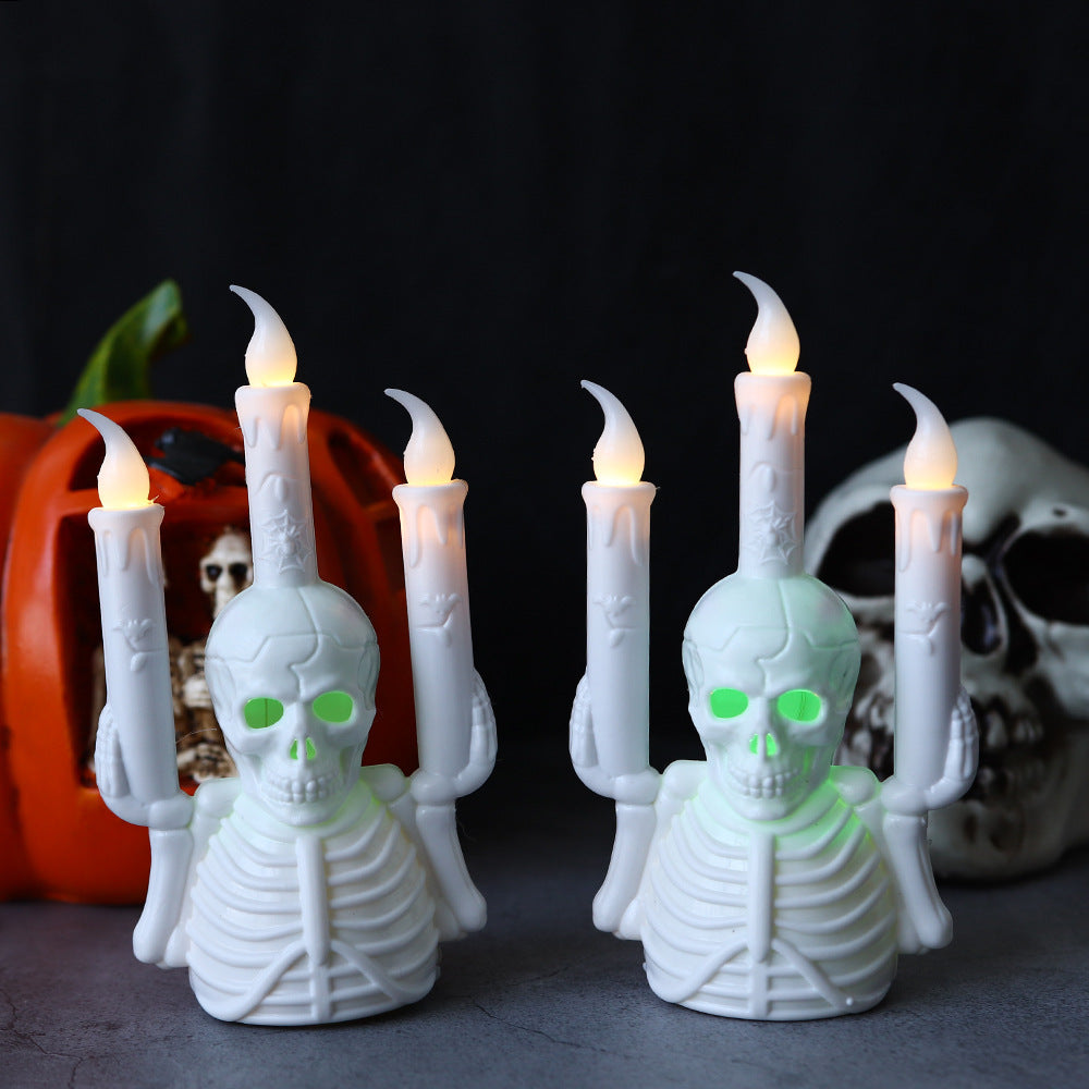 Skeleton Torso with False Candle Flames and Green LEDs