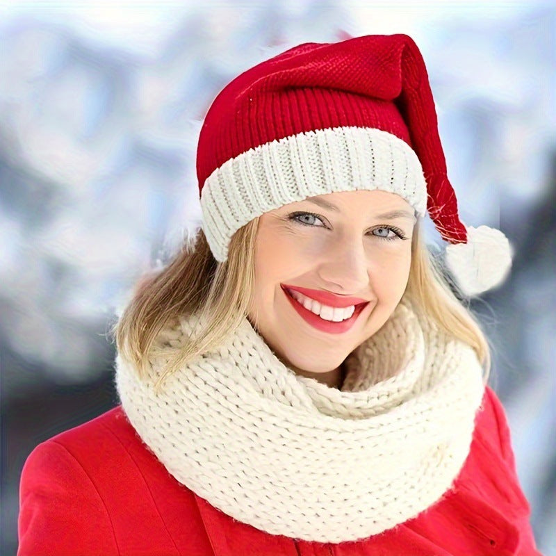 Crochet Style Lightweight Santa Claus Hat with Puffball