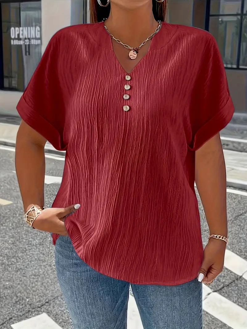 Summer Casual Women's Clothing Small V-neck Short-sleeve Top