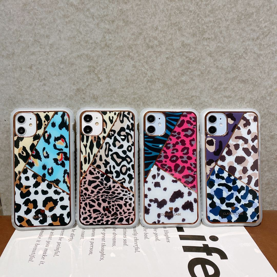Leopard Print Heart Pattern Electroplated Protective Silicone Phone Case
