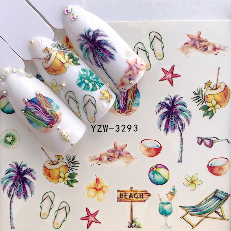 Tropical Beach Nail Sticker and Jewel Adornments for Manicures