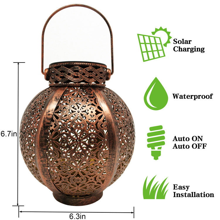 Cross-Border E-Commerce New Solar Wrought Iron Hanging Lamp Outdoor Garden Lamp Waterproof Villa Decoration Chandelier Landscape Lantern