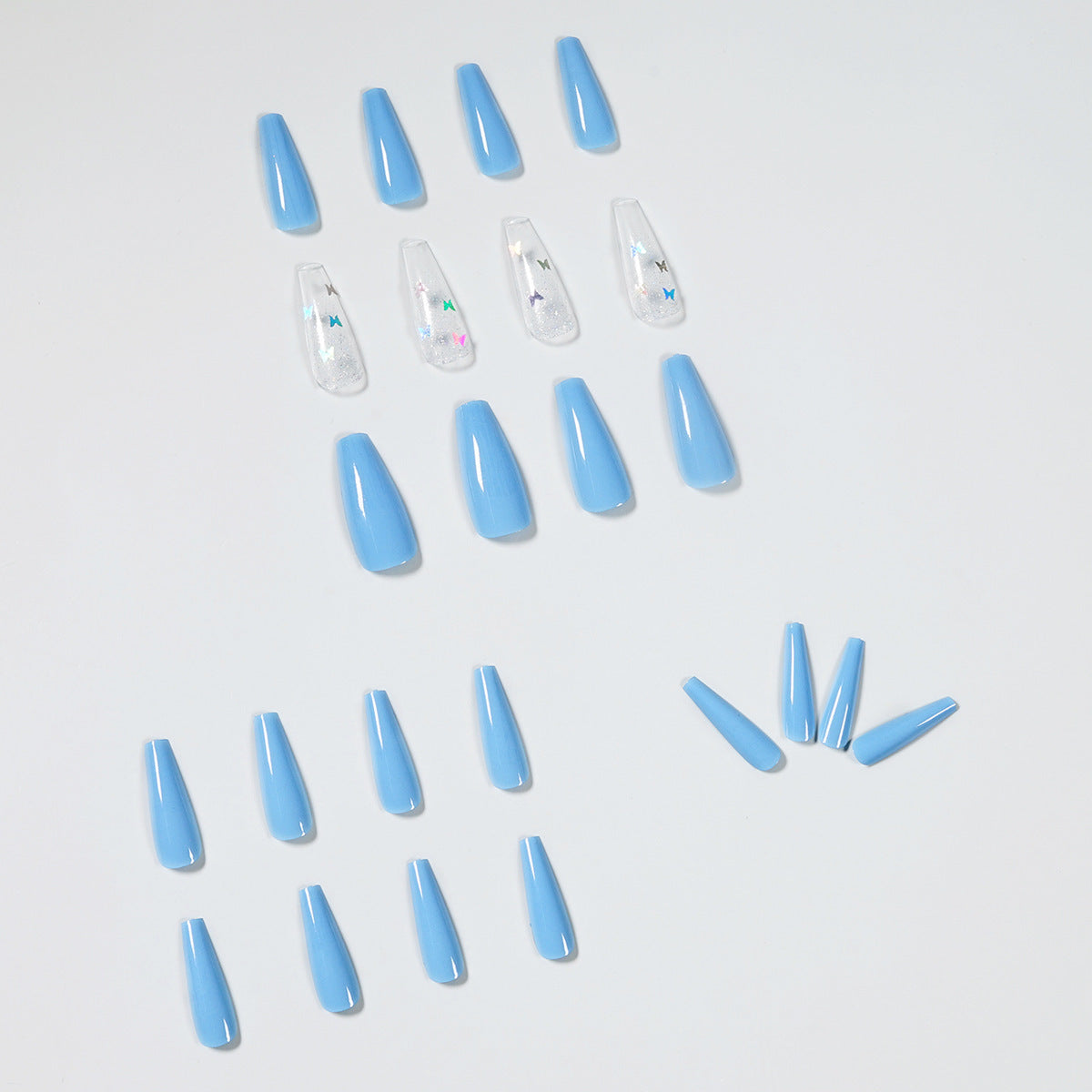 Women's Sky Blue and Transparent Coffin Shaped Accent Nail Set