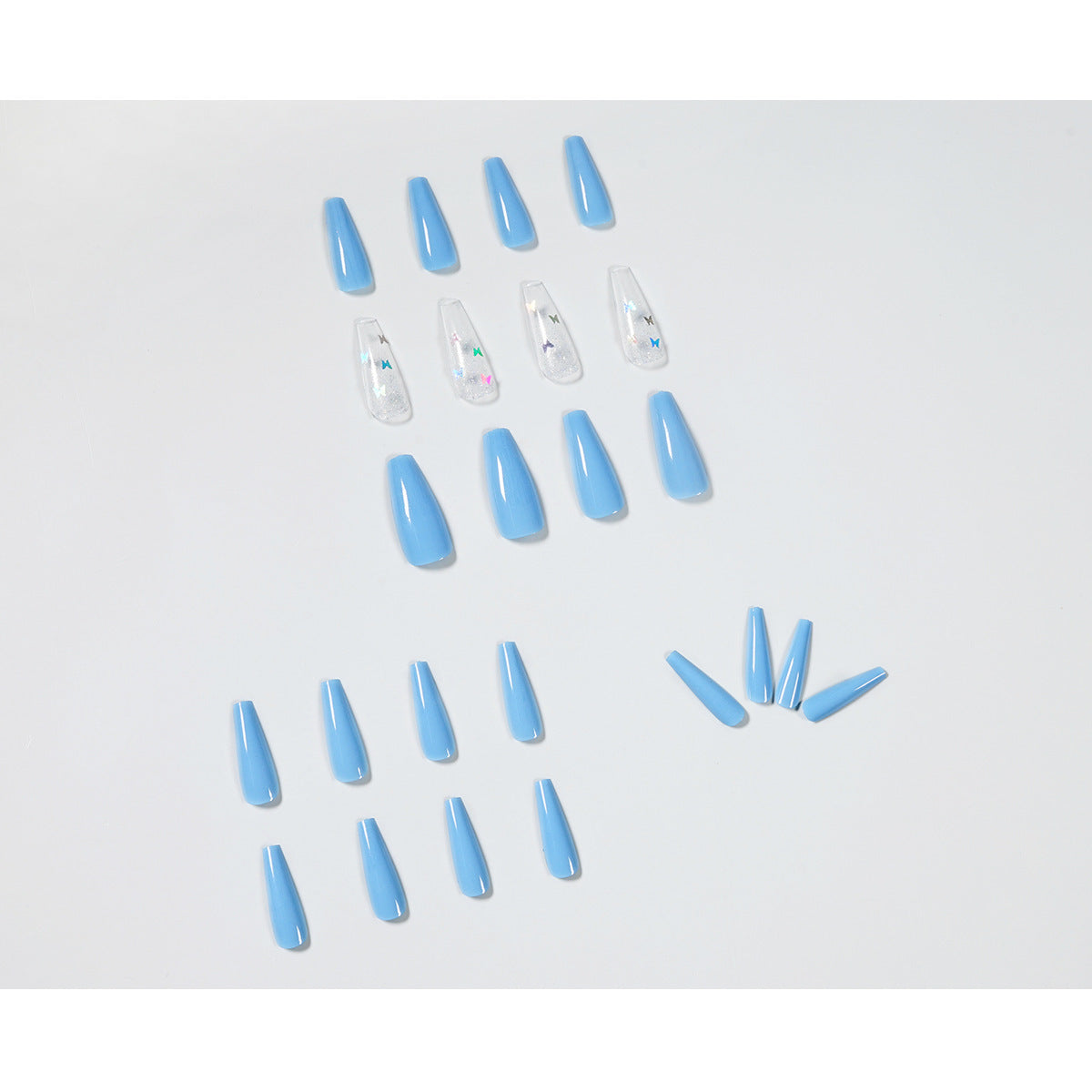 Women's Sky Blue and Transparent Coffin Shaped Accent Nail Set