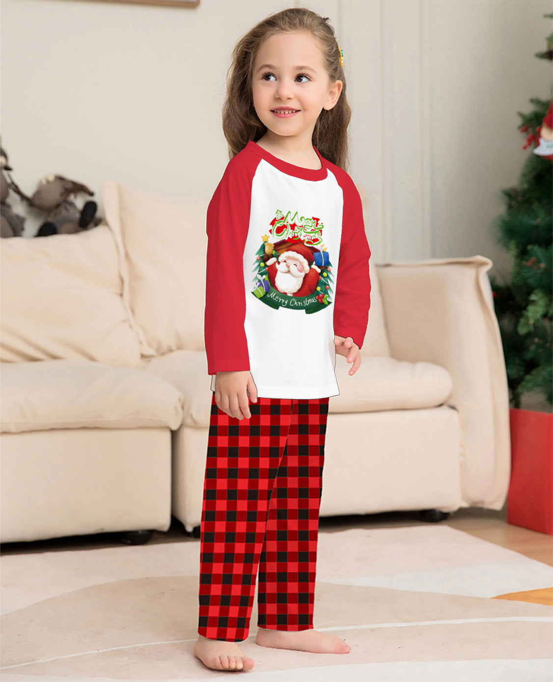 Matching Family Red and White Reindeer Christmas Pajama Set