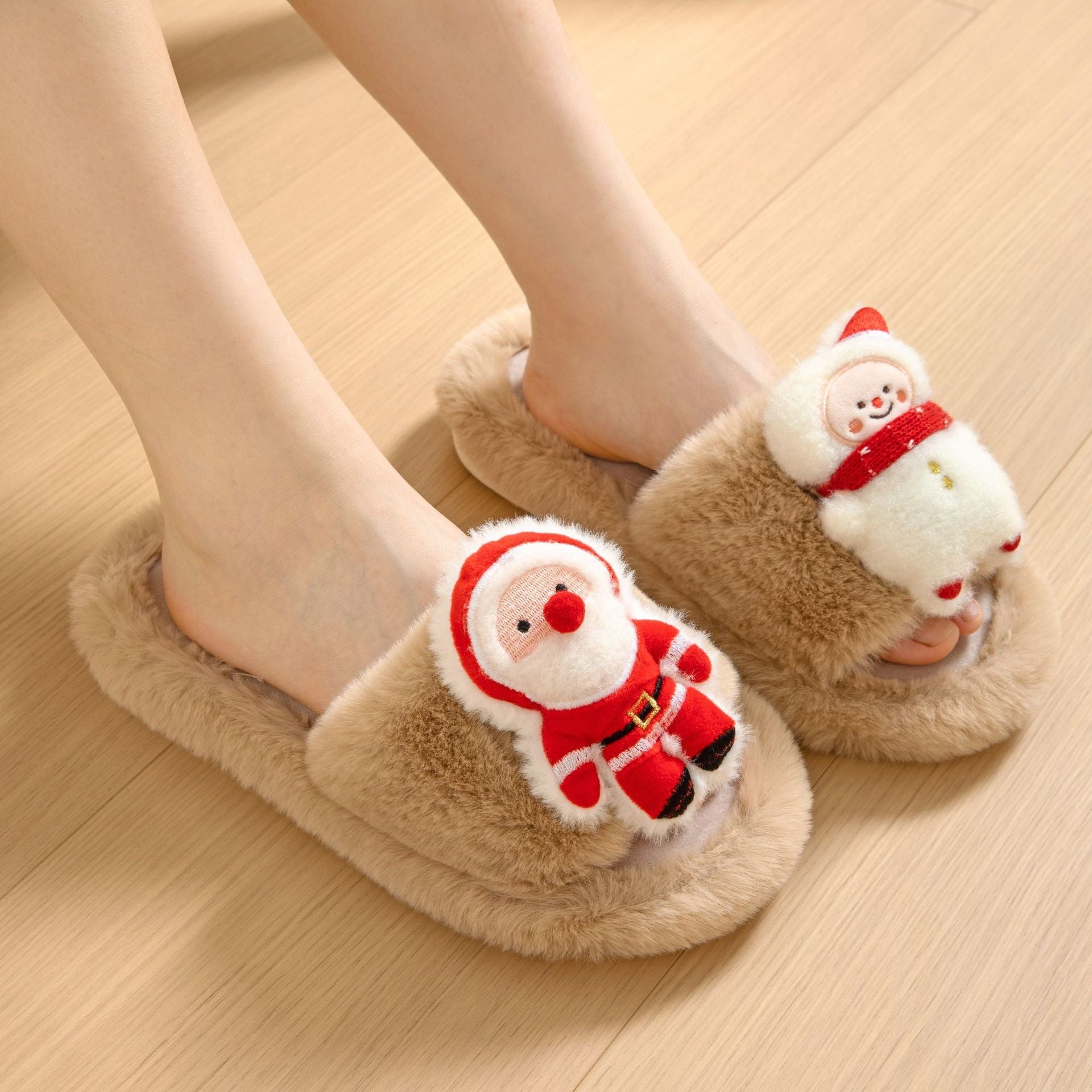 Zachte fleece gevoerde 3d Santa House Slippers met open teen