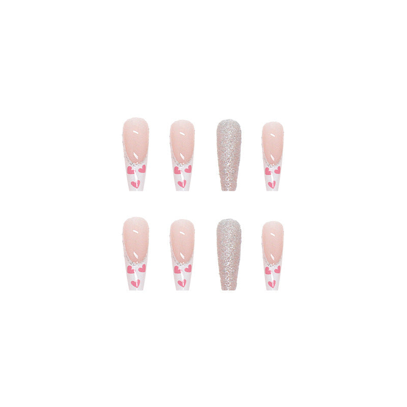 Women's Coffin Shaped Pink Nail Set with Gray Accent Nail