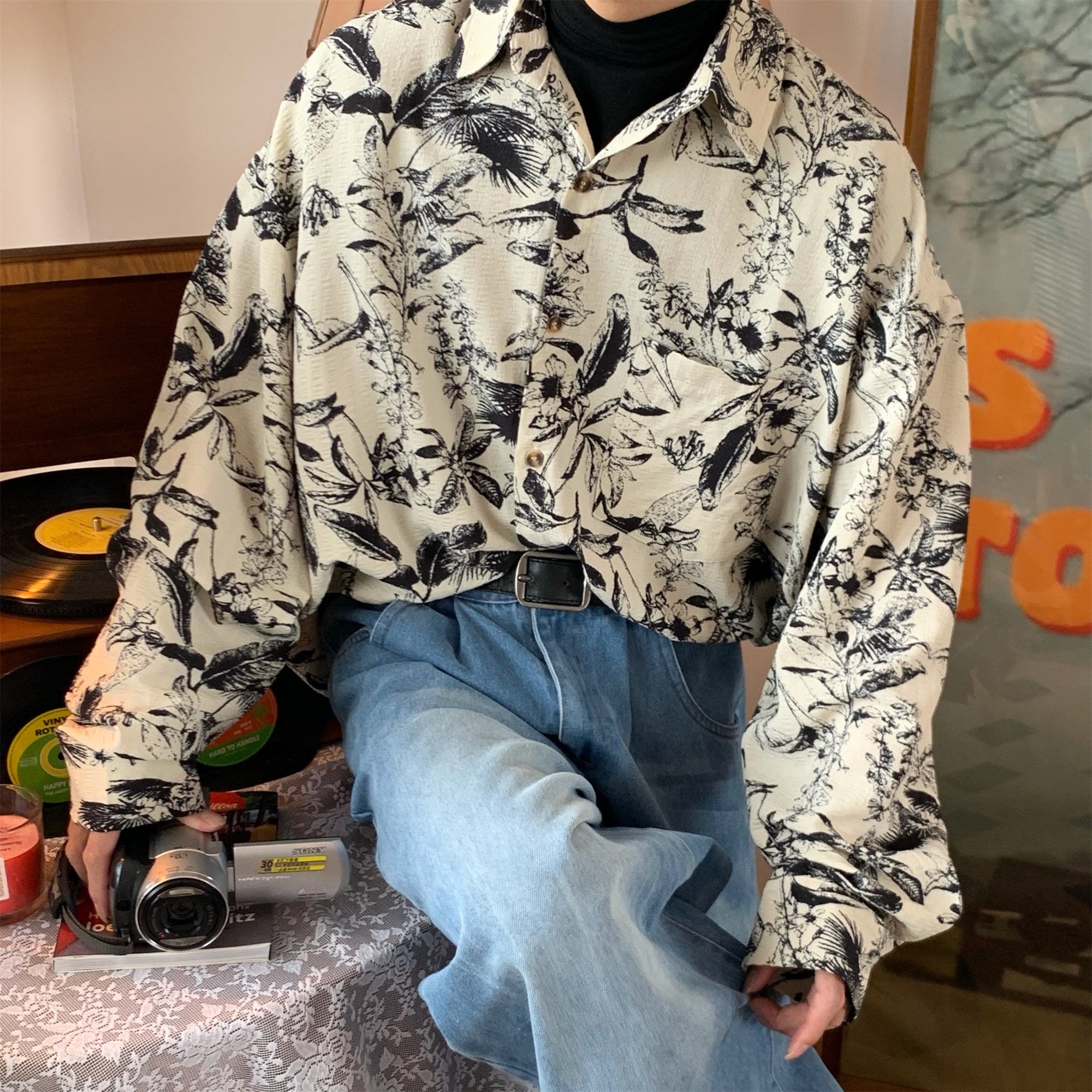 Autumn Vintage Printed Long Sleeved Shirt