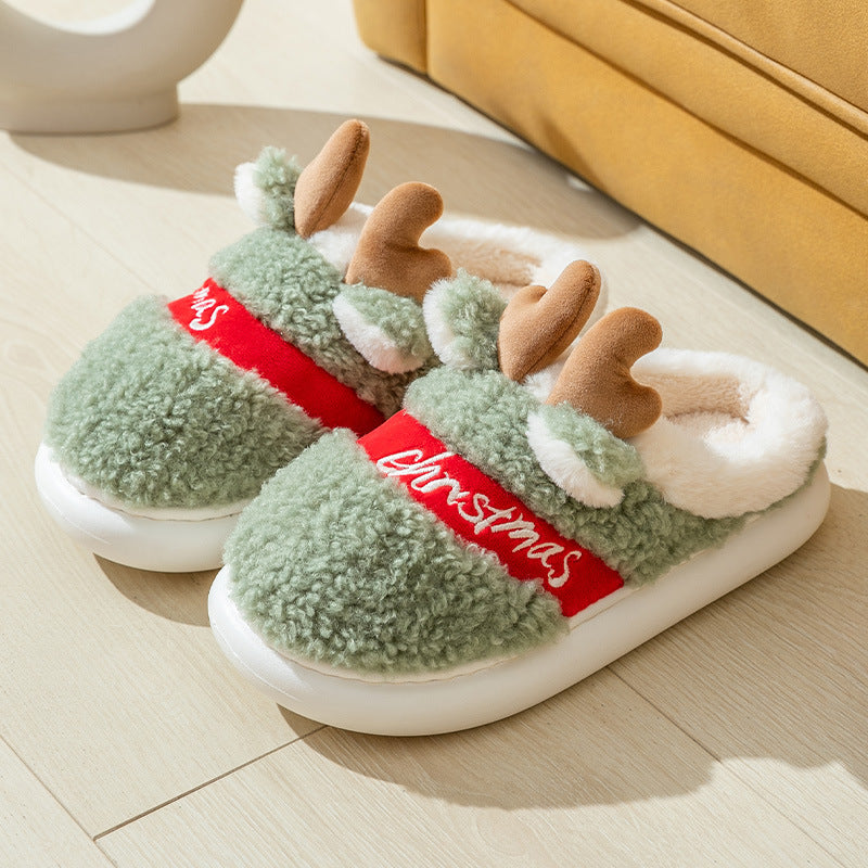 Cute and Whimsical 3D Reindeer Fleece Slippers with Traction