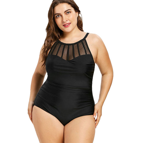 Women’s One Piece Plus Size Swimsuit with Mesh Bodice