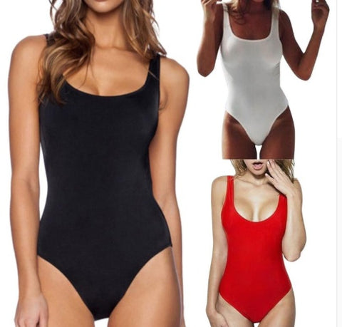 Women’s One Piece Solid Color Swimsuit with U-Neck