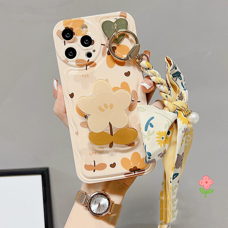 Elegant Floral Phone Case With Matching Decorative Scarf Accessory