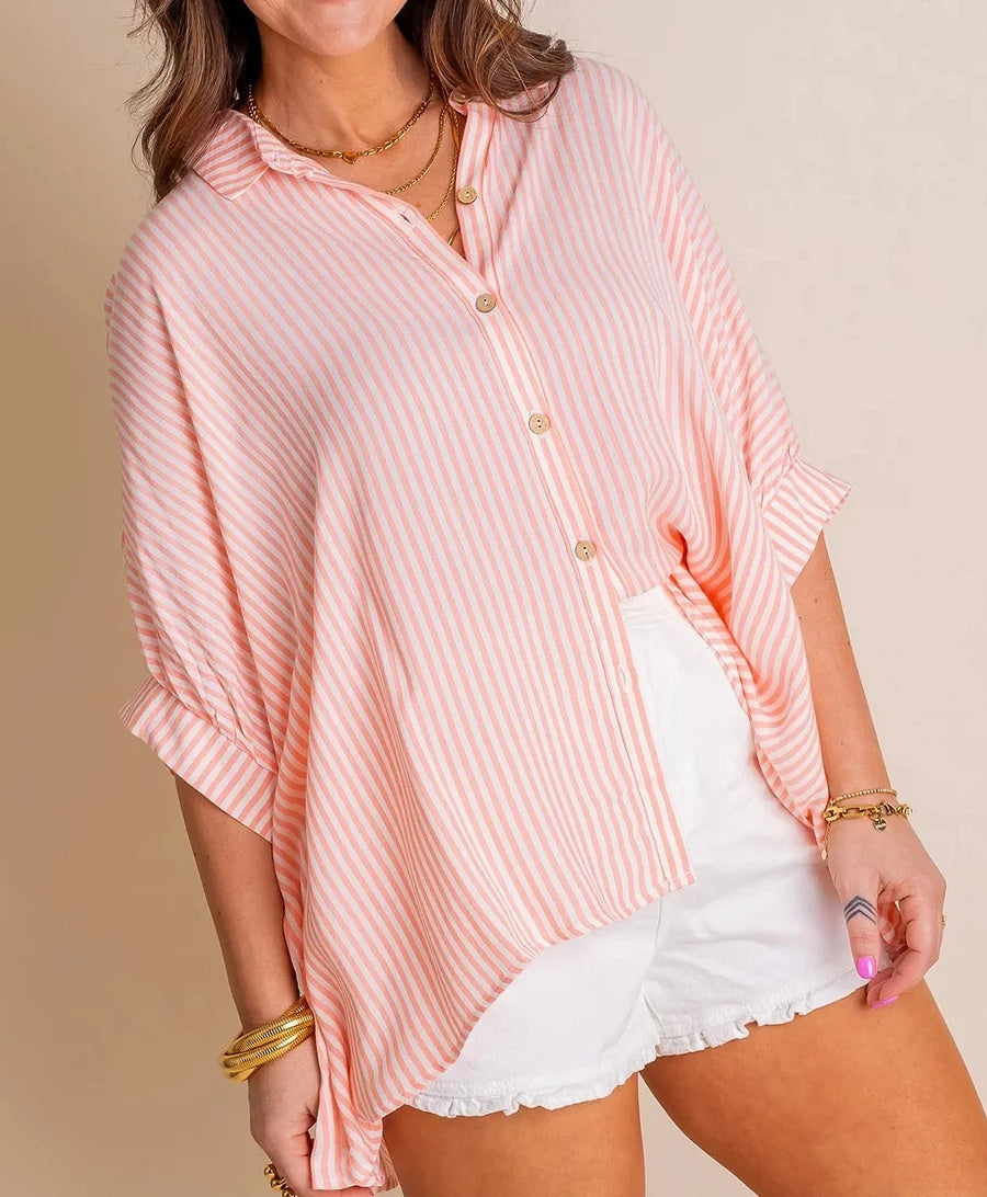 Women's Striped Fashionable Loose-fit Three-quarter-sleeve Shirt