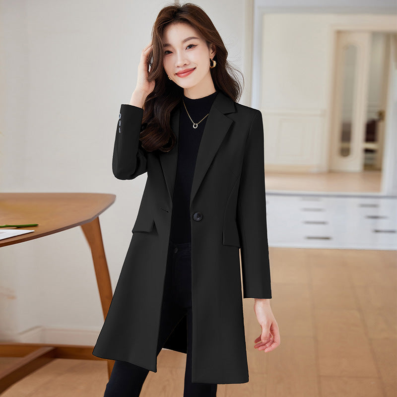 Black Mid-length Suit Trench Coat Coat For Women