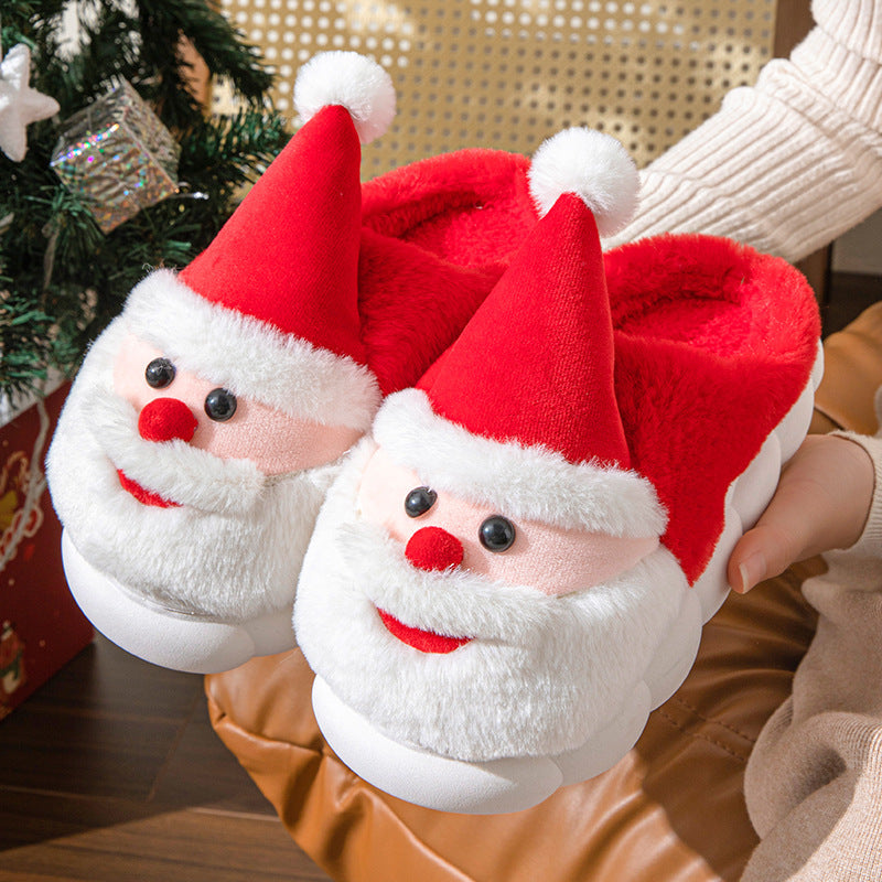 Puffy 3D Santa Claus Themed House Slippers in Green and Red