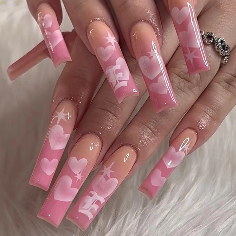 Women's Pretty in Pink Sunset Hearts False Nail Set