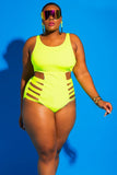 Women's Plus Sized One Piece Swimsuit with Sheer Midriff