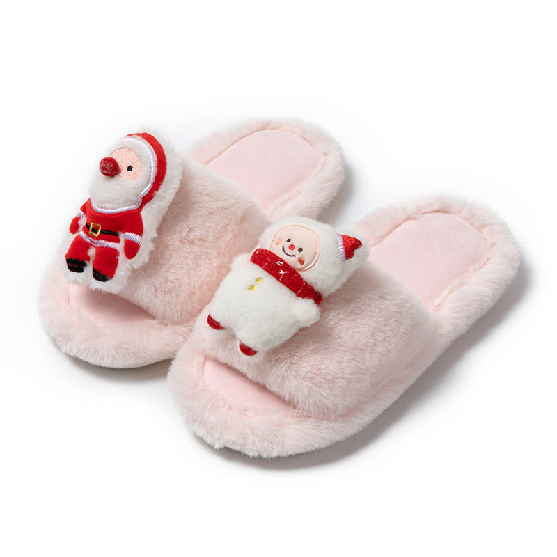 Zachte fleece gevoerde 3d Santa House Slippers met open teen