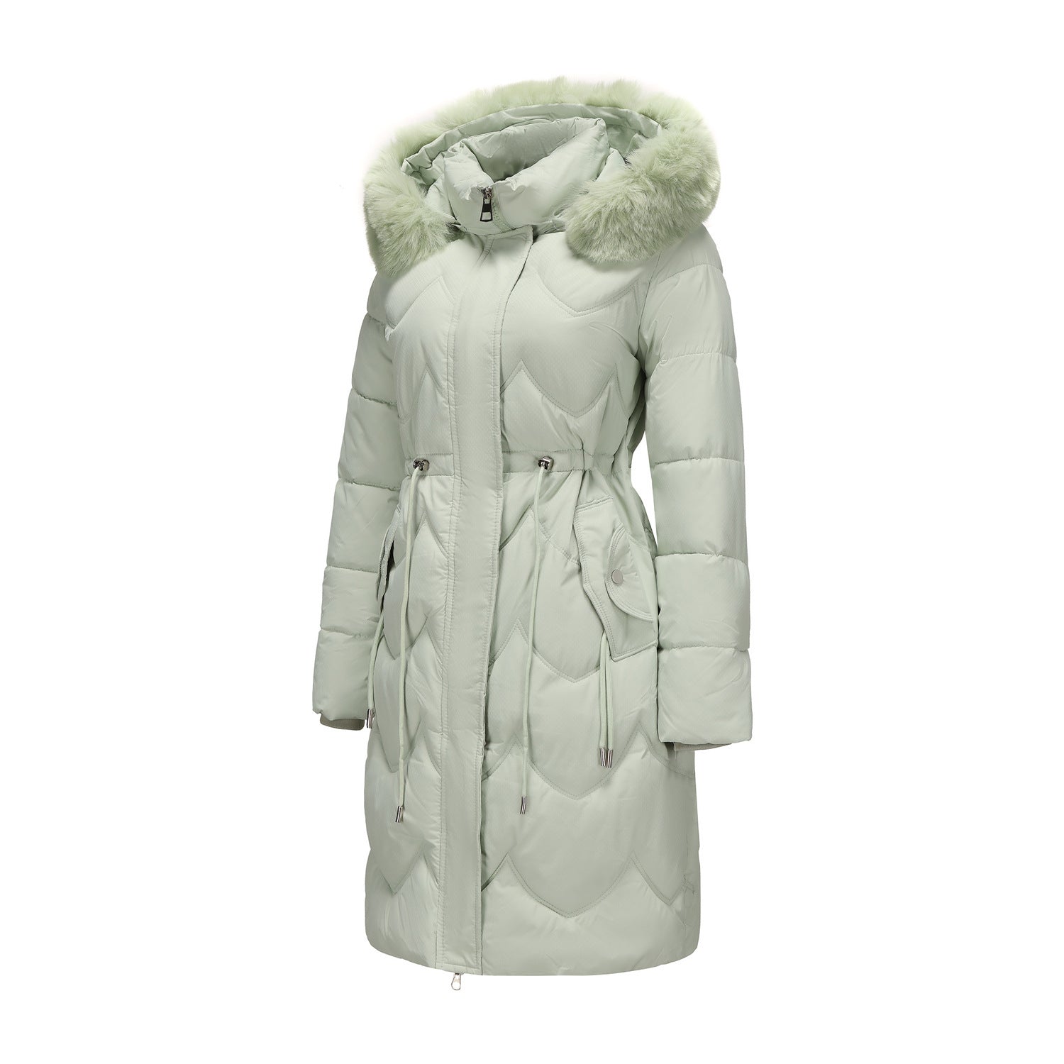 Big Fur Collar Mid-length Thickened Waist-cinching Cotton Coat