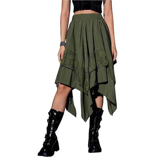 Renaissance-style Pleated Half-skirt With Asymmetrical Pointed Hem Ethereal And Fairy-like