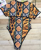 Women’s One Piece Mixed Animal Print Short Sleeve Swimsuit