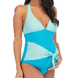 Women’s One Piece Maternity Swimsuit with Blue Color Blocks