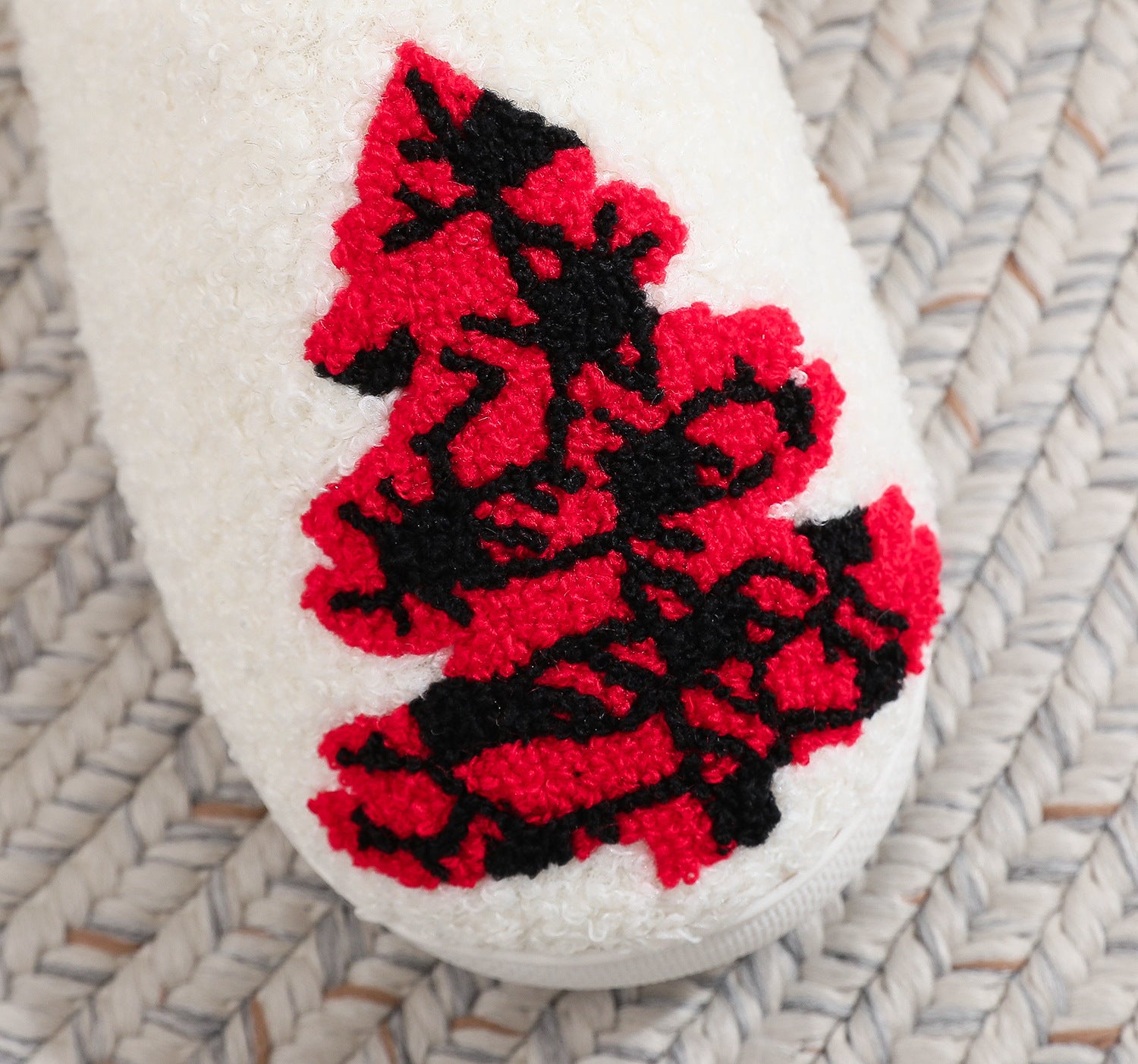 Soft Fleece Lined House Slippers with Red and Black Christmas Trees