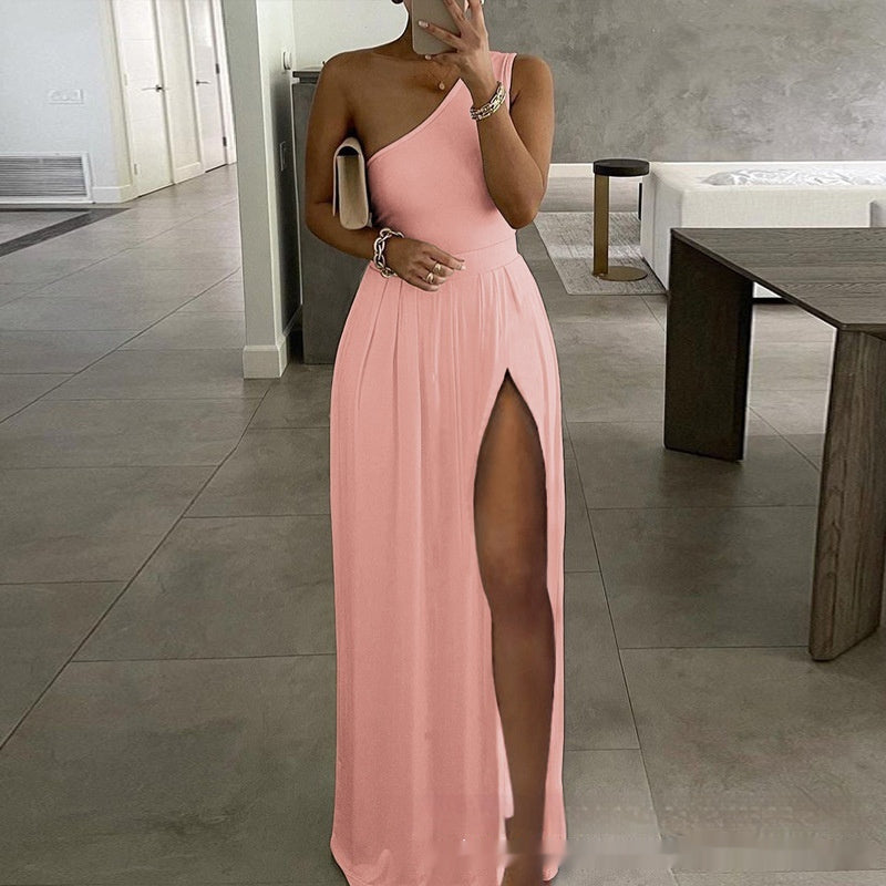 Bold Solid Color Casual Dress with Stylish Personality Twist-Pink-Theone Apparel