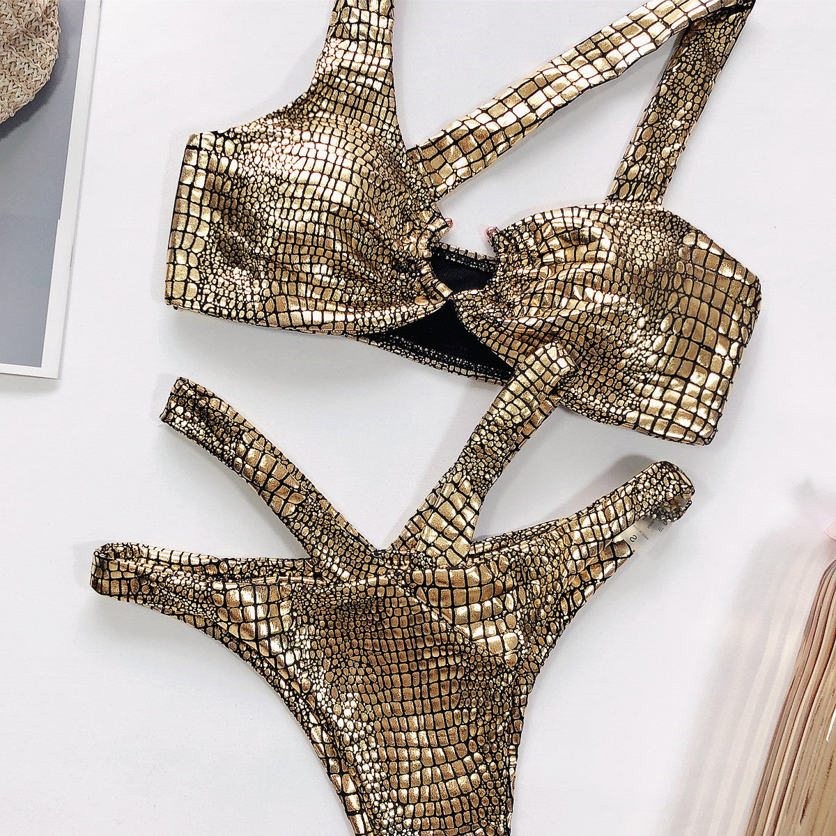 Bronzing Snake Pattern One-Piece Swimsuit for Elegant Style-Theone Apparel