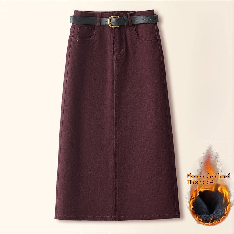 Brown A-Line Retro Slit Skirt That Flatters Every Curve-Maroon-Theone Apparel