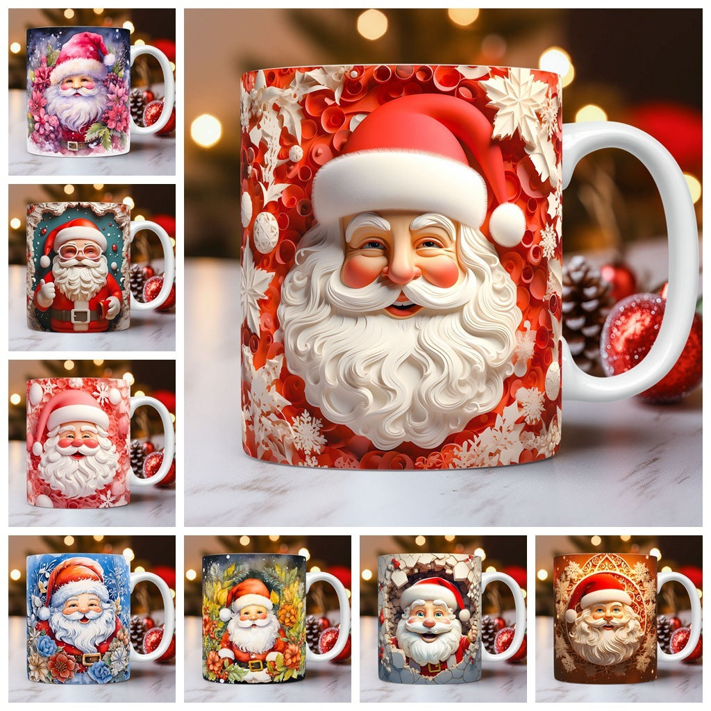 Christmas Op Art 3D Illusion Santa Claus Ceramic Coffee Mug in Assorted Colors-Theone Apparel