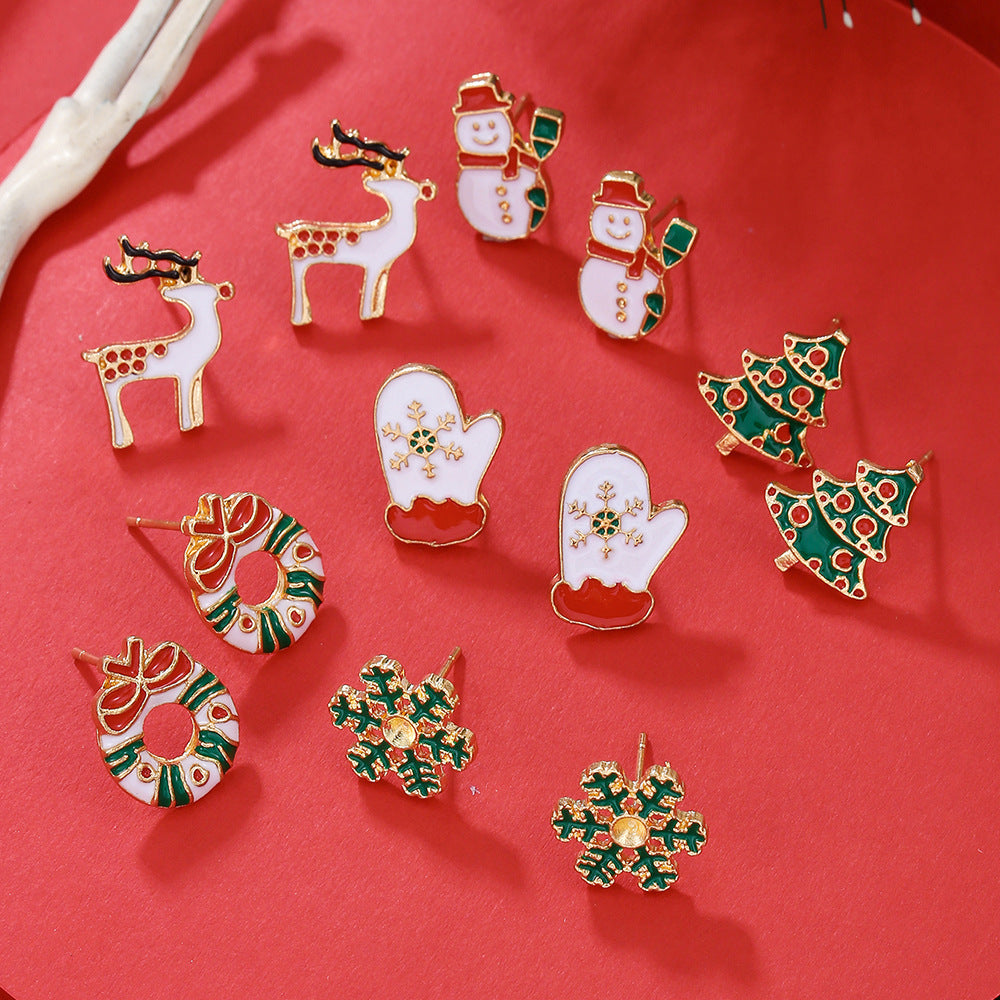 Christmas Themed Colorful Enamel Stud Back Earrings in Various Styles-Theone Apparel