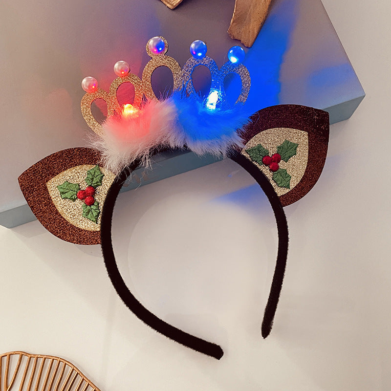Christmas Tree Headband Hat with LED String Lights-29 Golden Binaural Crown-Theone Apparel