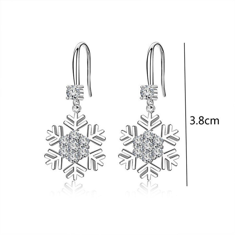 Christmas Winter White Gold-Tone Diamante Rhinestone Snowflake Dangle Earrings-Theone Apparel