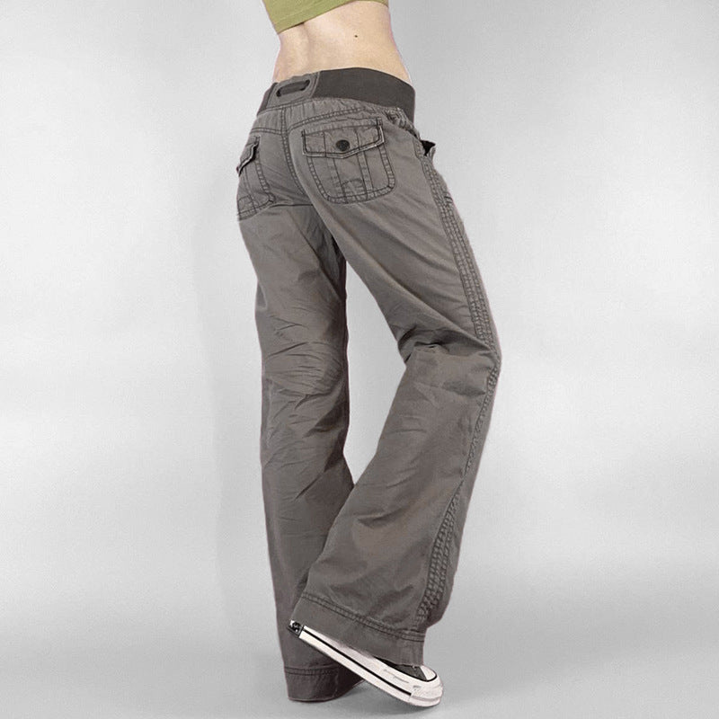 Contrast Stitch Pocket Straight-Leg Jeans with Low-Waist Fit-Theone Apparel