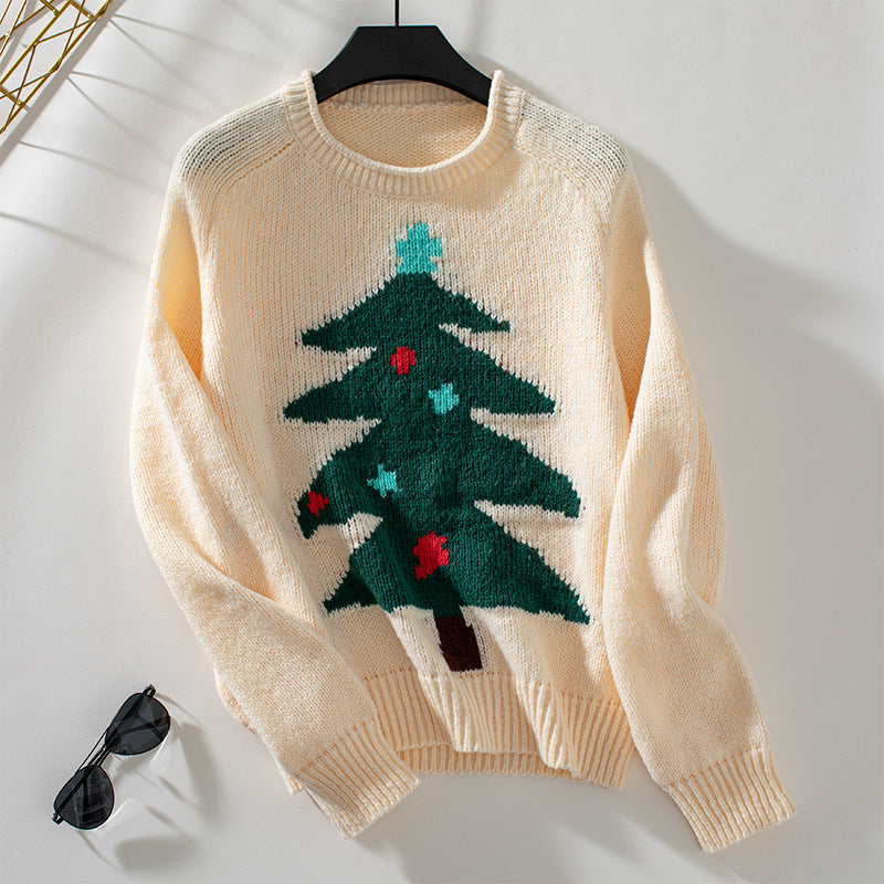 Cute Knit Style Long Sleeve Christmas Tree Sweater in Multiple Colors-Apricot-Theone Apparel